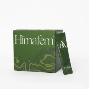 Caja de Himafem con un stick individual del complemento alimenticio natural.