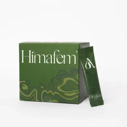 Caja de Himafem con un stick individual del complemento alimenticio natural.
